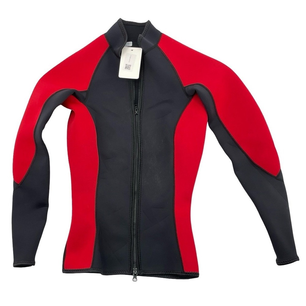 Unbranded Women Wetsuit Jacket Long Sleeve Front Zip Black Red Neoprene Small